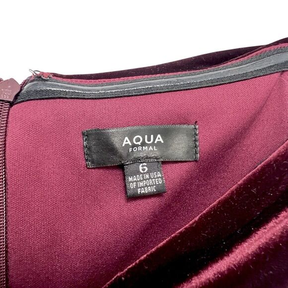AQUA Off-the-Shoulder Fluted Velvet Gown Maxi Dress Holiday Burgundy Size 6 - Picture 9 of 11